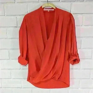Rachel Roy Coral Twist/Wrap Front Top Roll Tab Sleeves